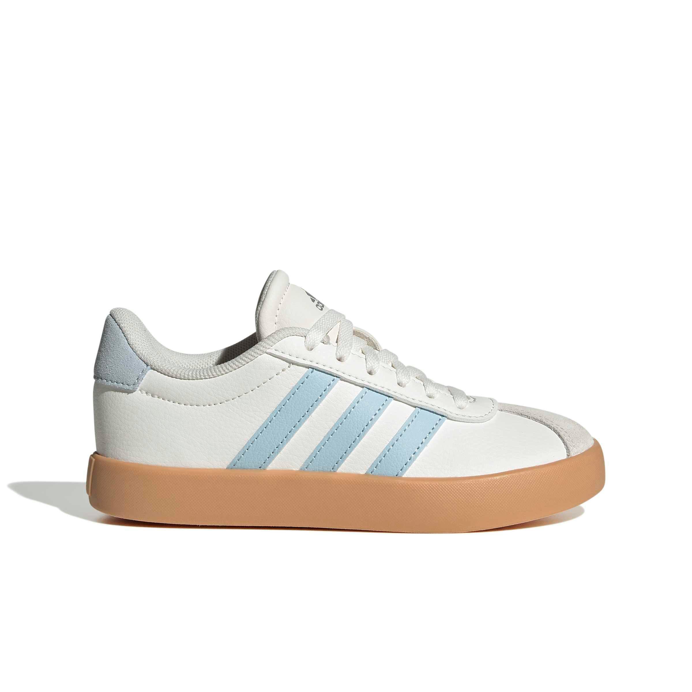adidas VL Court 3.0 "Core White/Ice Blue/Gum 3" Grade School Girls' Shoe - WHITE/BLUE/GUM
